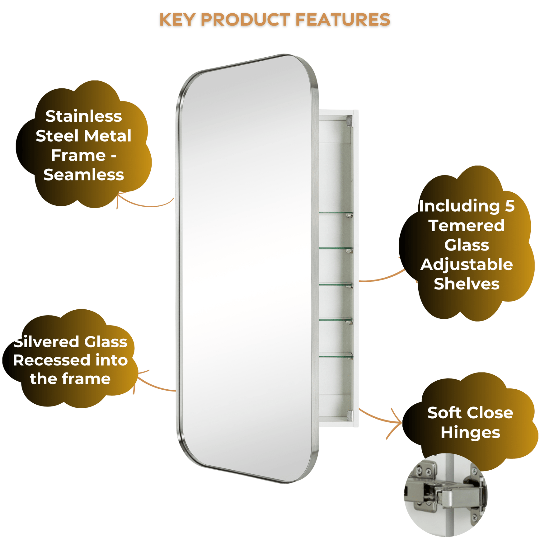 Adasu Mid - century Rectangle Recessed and Surface Mount Bathroom Medicine Cabinet with Mirrors GC-XB0021 Brushed Nickel 20x40" TEHOME