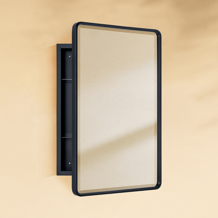 Bryand Farmhouse Rectangle Surface Mount Bathroom Medicine Cabinet with Mirrors GC-00457 Black 16x24" TEHOME