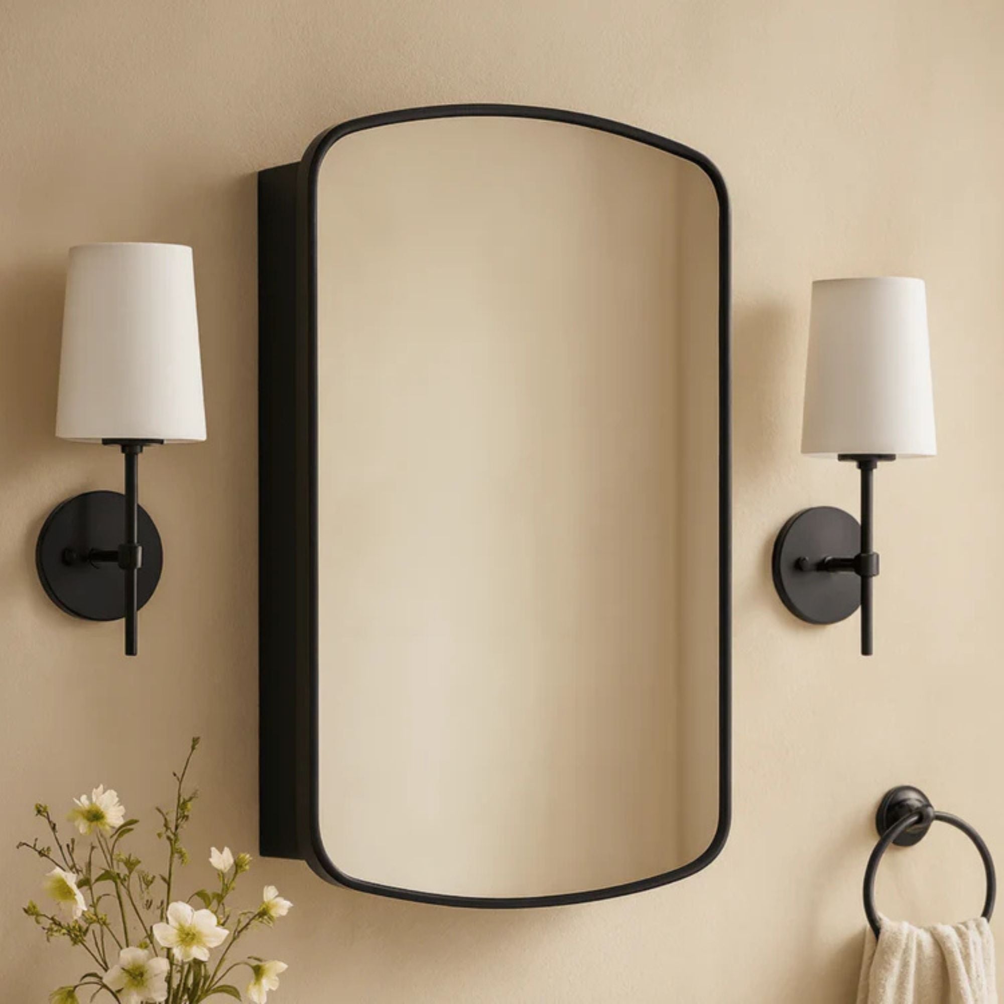 TEHOME Castorina Modern Arch Recessed and Surface Mount Bathroom Medicine Cabinet with Mirrors,17x28" in Black
