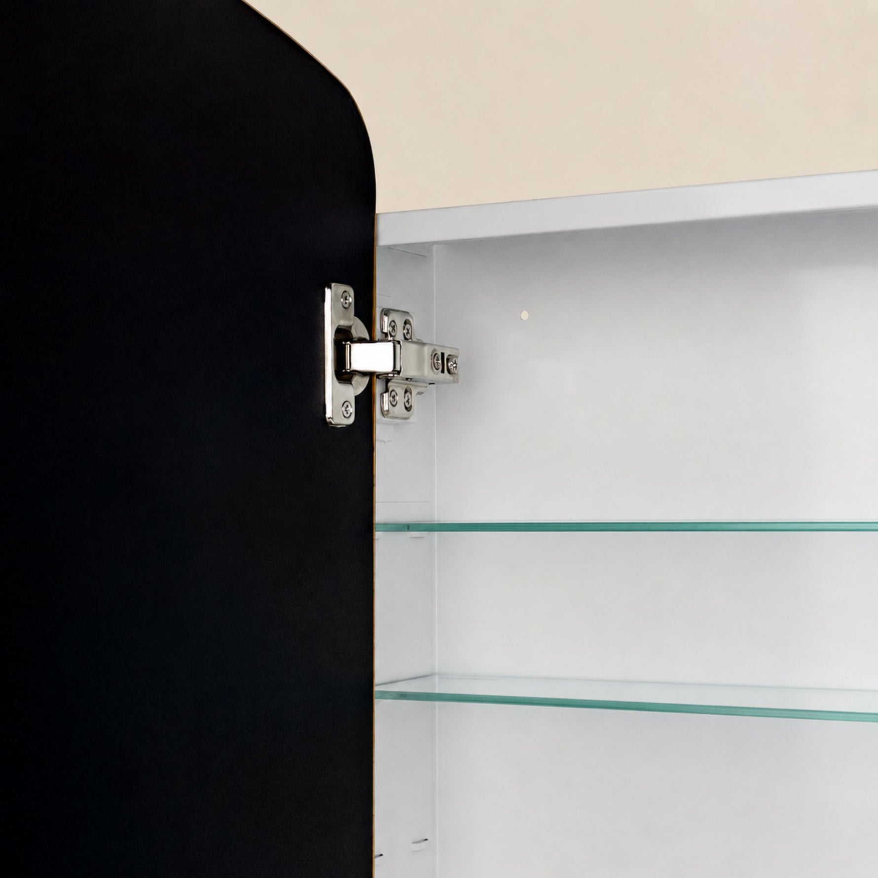 TEHOME Castorina Modern Arch Recessed and Surface Mount Bathroom Medicine Cabinet with Mirrors,17x28" in Black,detail view
