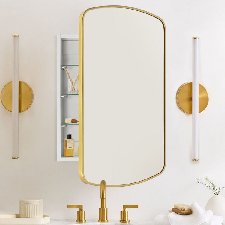 TEHOME Castorina Modern Arch Recessed and Surface Mount Bathroom Medicine Cabinet with Mirrors,Brushed Gold Finish,17"x28"