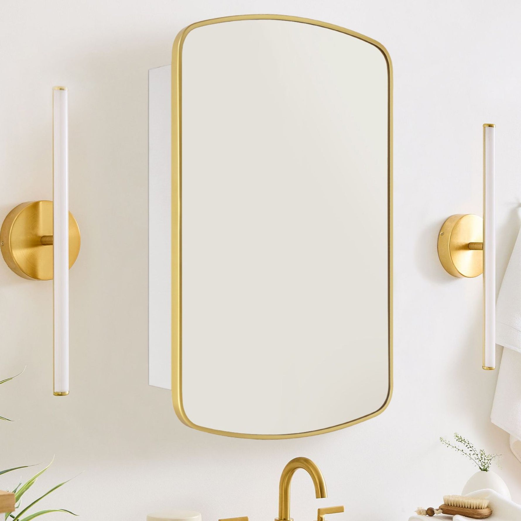 TEHOME Castorina Modern Arch Recessed and Surface Mount Bathroom Medicine Cabinet with Mirrors,Brushed Gold Finish,17"x28"