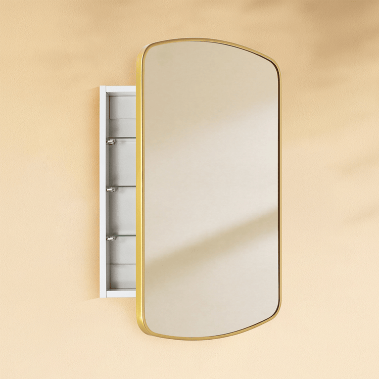 Castorina Modern Arch Recessed and Surface Mount Bathroom Medicine Cabinet with Mirrors GC-00763 Brushed Gold 17x28" TEHOME
