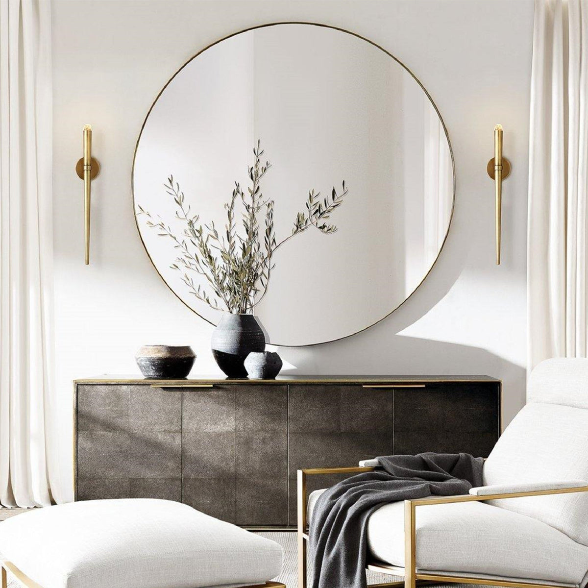 Roselle Modern Round Large Wall Mirrors GC-GW0049 Chrome 40x40" TEHOME