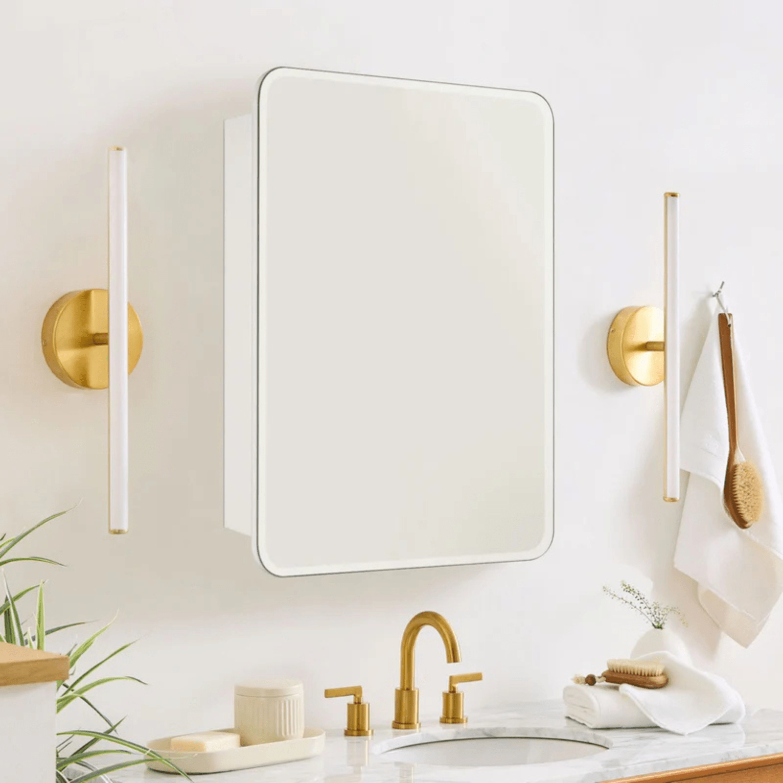 Claytin Modern Rectangle Frameless Recessed and Surface Mount Bathroom Medicine Cabinet with Mirrors GC-TC0018 White 14x18" TEHOME