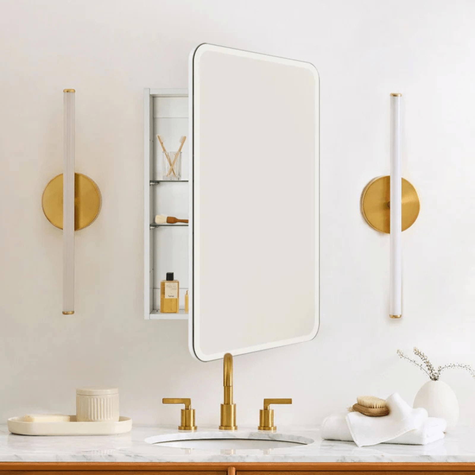 Claytin Modern Rectangle Frameless Recessed and Surface Mount Bathroom Medicine Cabinet with Mirrors GC-TC0018 White 14x18" TEHOME