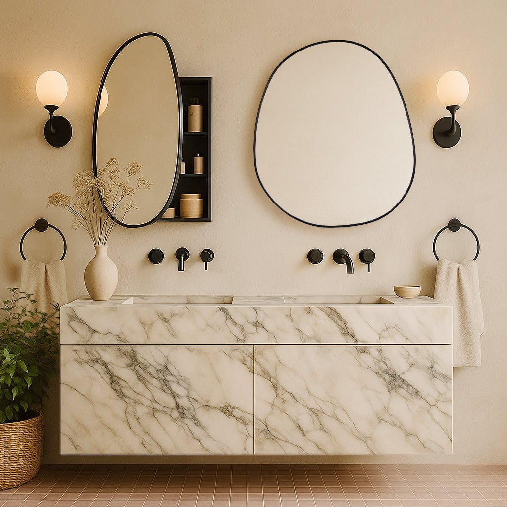 Casa Modern Irregular Surface Mount Bathroom Medicine Cabinet with Mirrors, 24x28" in Black GC-XB0025 Black TEHOME