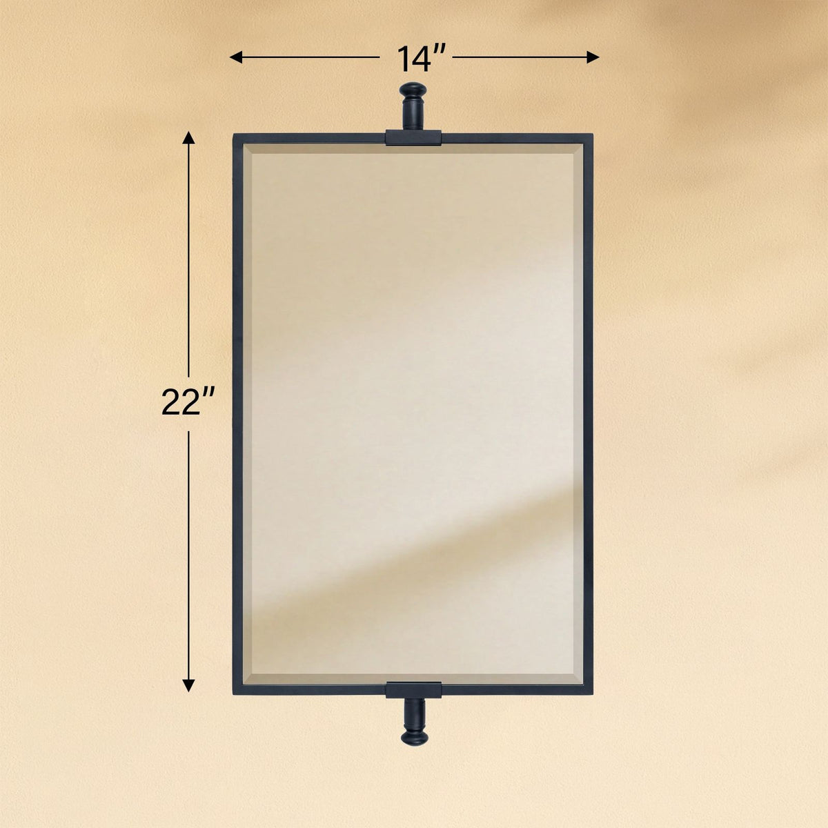 TEHOME Corrente Black Modern Rectangle Beveled Bathroom Pivot Mirrors Front View Dimension