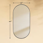 TEHOME Cristos 20x40" Black Mid-century Pill Wall Mirrors Front View Dimension