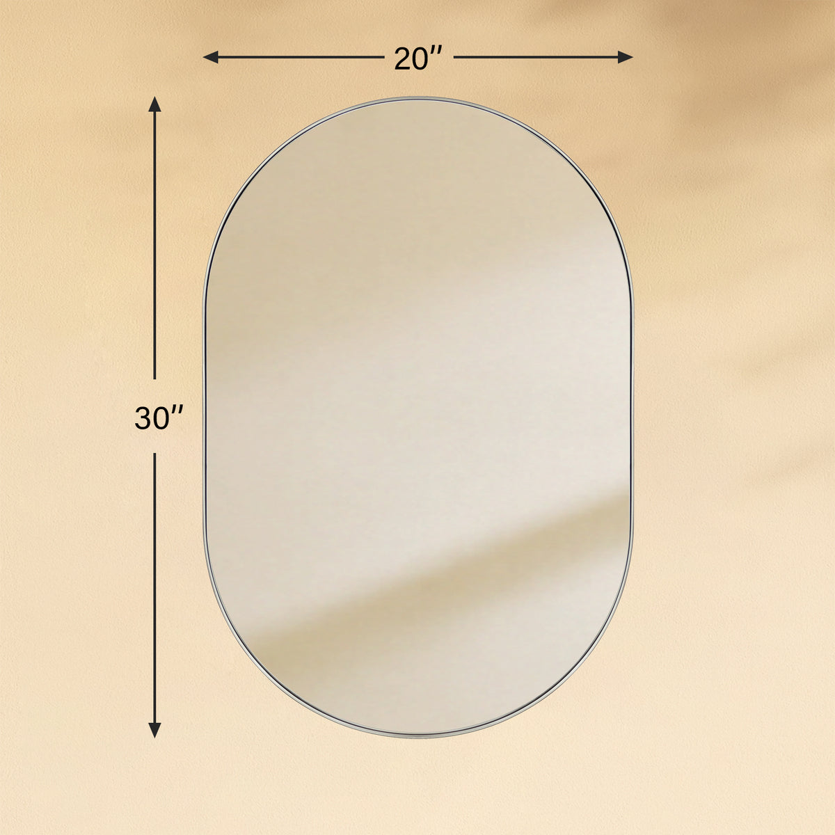 TEHOME Cristos Brushed Nickel 20x30 Mid-century Pill Wall Mirrors Front View Size