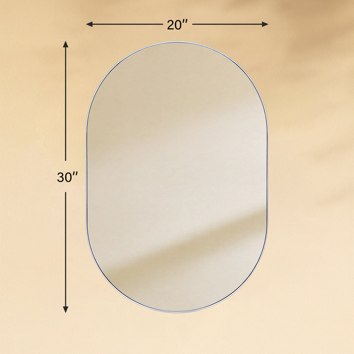 TEHOME Cristos Chrome 20x30 Mid-century Pill Wall Mirrors Front View Size