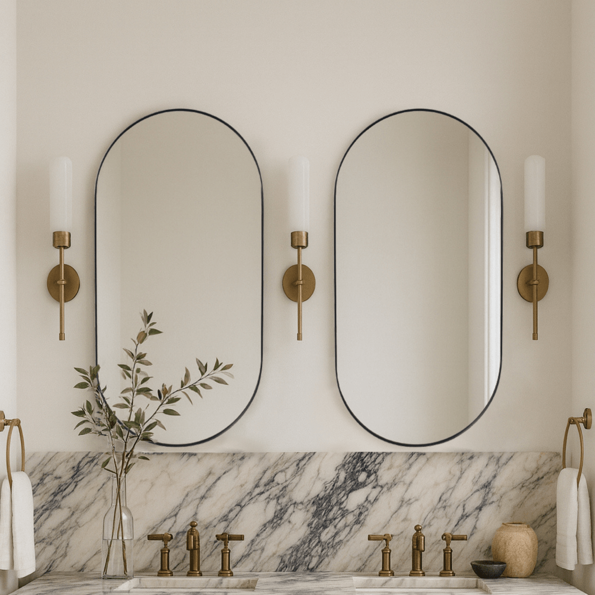 Cristos Mid - century Pill Wall Mirrors GC-0Y039 Black 20x30" TEHOME