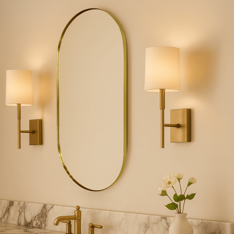 Cristos Mid - century Pill Wall Mirrors GC-0Y039 Brushed Gold 20x30" TEHOME