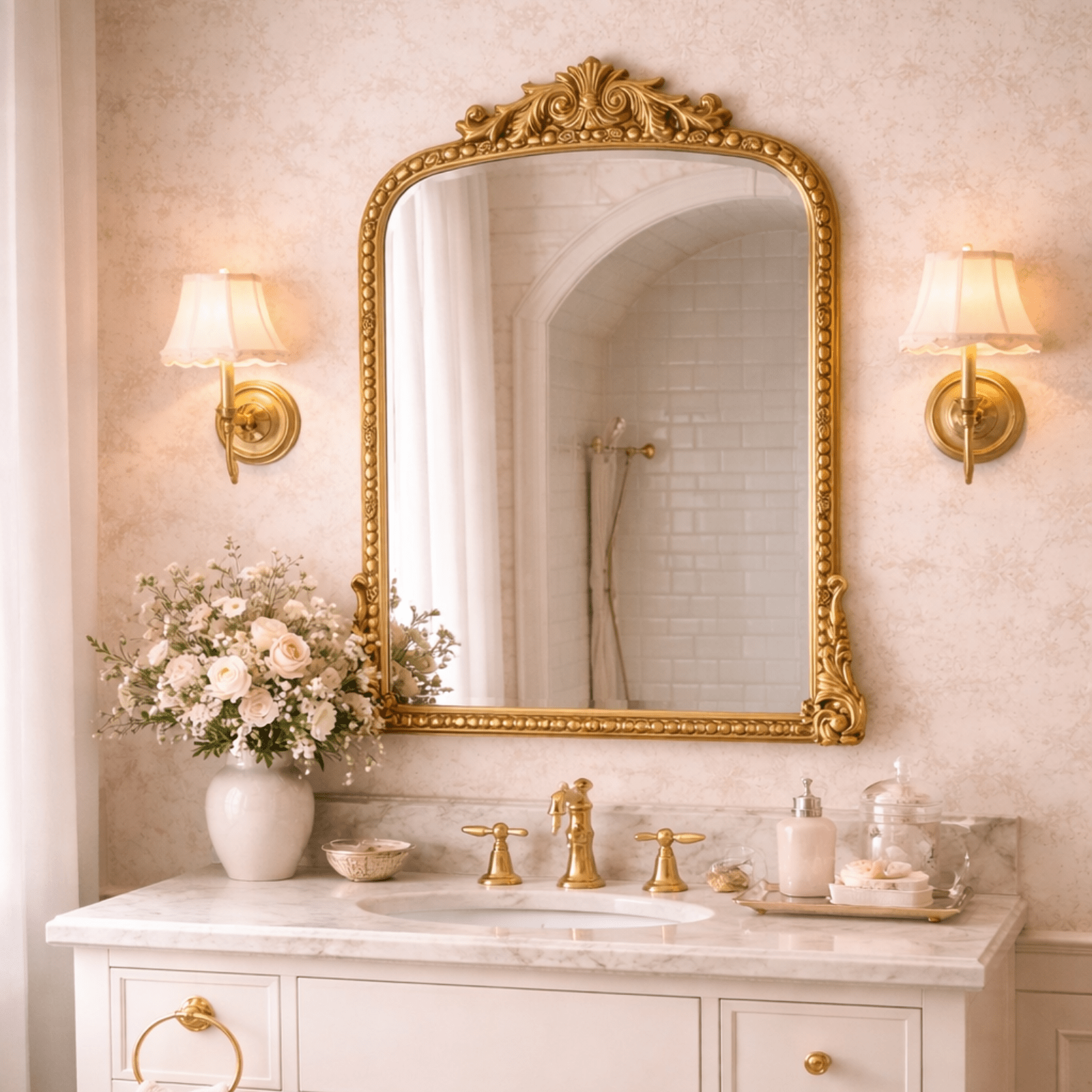 Cummons Vintage Arch Bathroom Mirrors VA0002 Gold Foil 22x28" TEHOME