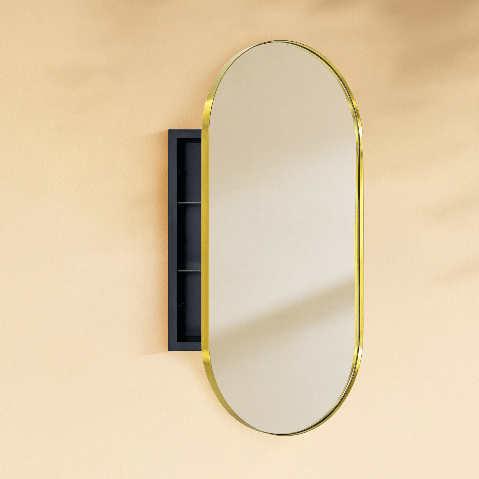 Daisy - Mai Modern Pill Recessed Mount Bathroom Medicine Cabinet with Mirrors GC-00595 Brushed Gold 16x33" TEHOME
