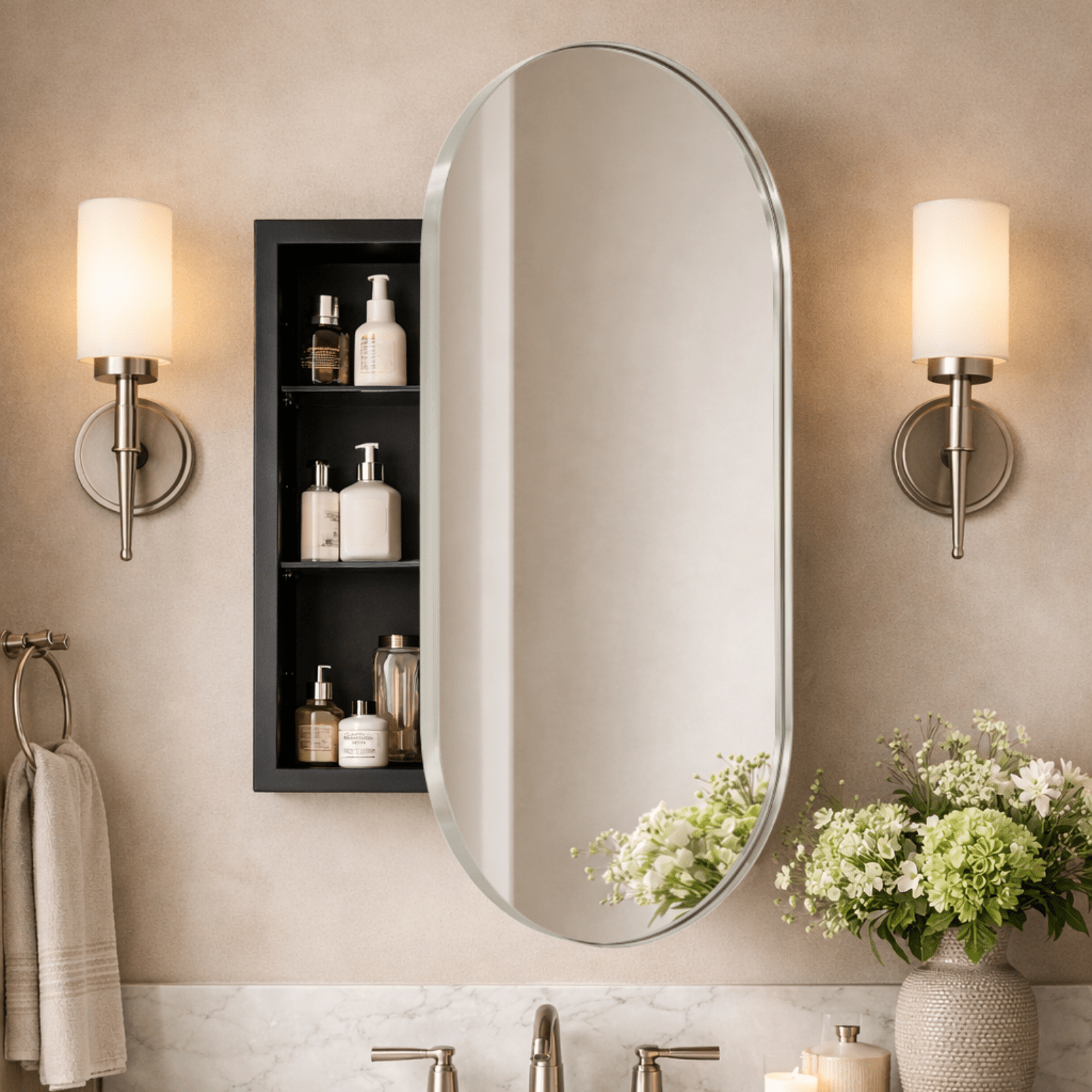 Daisy - Mai Modern Pill Recessed Mount Bathroom Medicine Cabinet with Mirrors GC-00598 Oil Rubbed Bronze 16x33" TEHOME