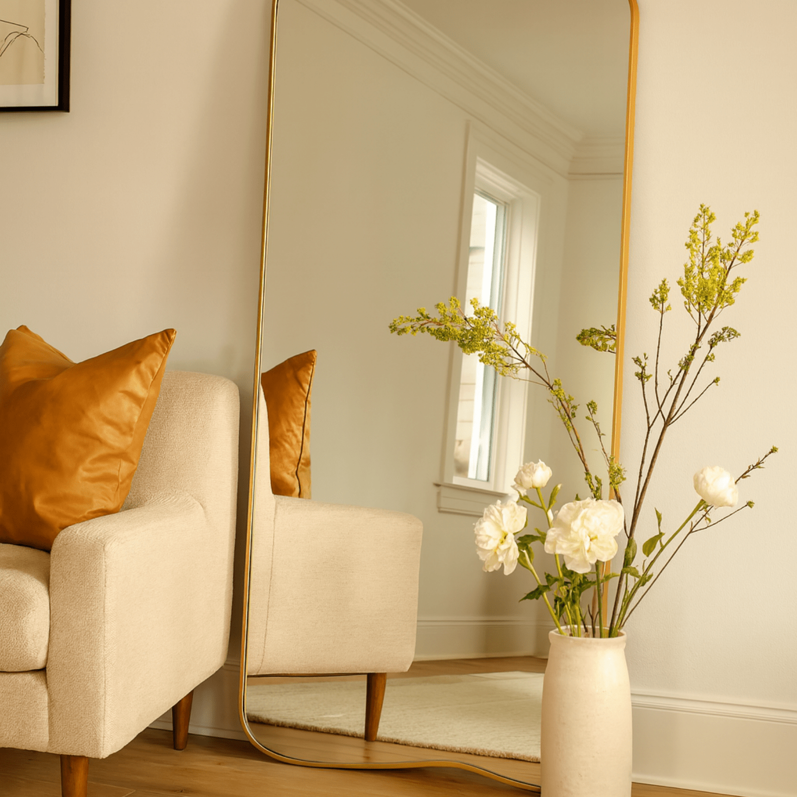 Ellara Modern Irregular Floor Mirrors, 35x65" in Brushed Gold GC-JL0001 Brushed Gold TEHOME