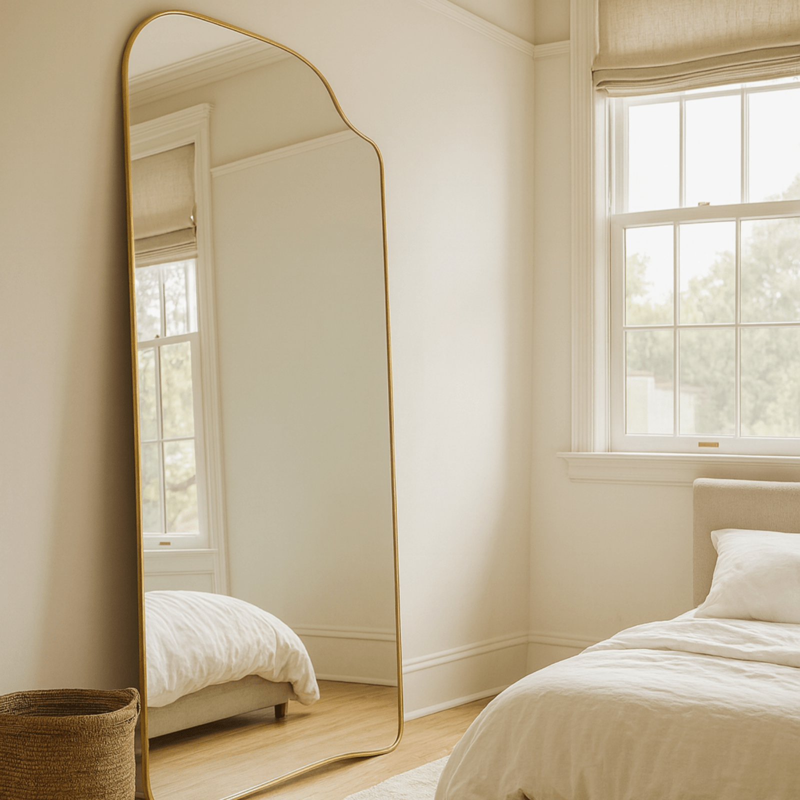 Ellara Modern Irregular Floor Mirrors, 35x65" in Brushed Gold GC-JL0001 Brushed Gold TEHOME