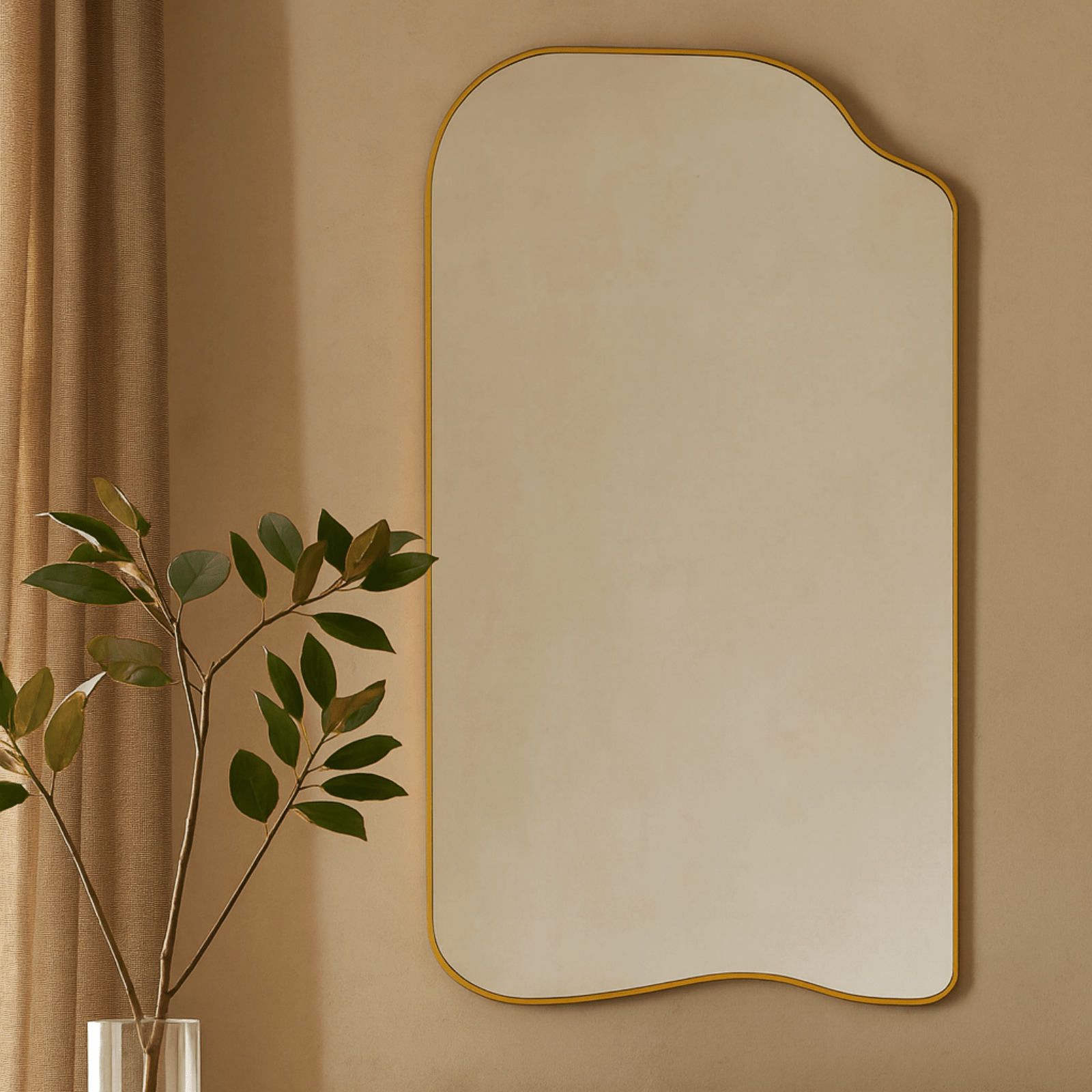 Ellara Modern Irregular Floor Mirrors, 35x65" in Brushed Gold GC-JL0001 Brushed Gold TEHOME