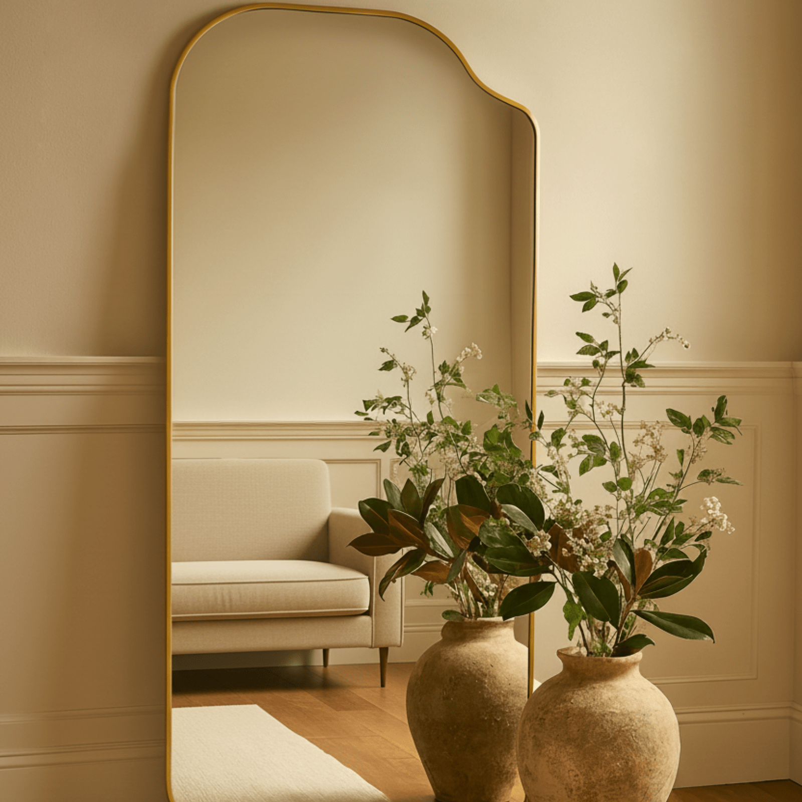 Ellara Modern Irregular Floor Mirrors, 35x65" in Brushed Gold GC-JL0001 Brushed Gold TEHOME