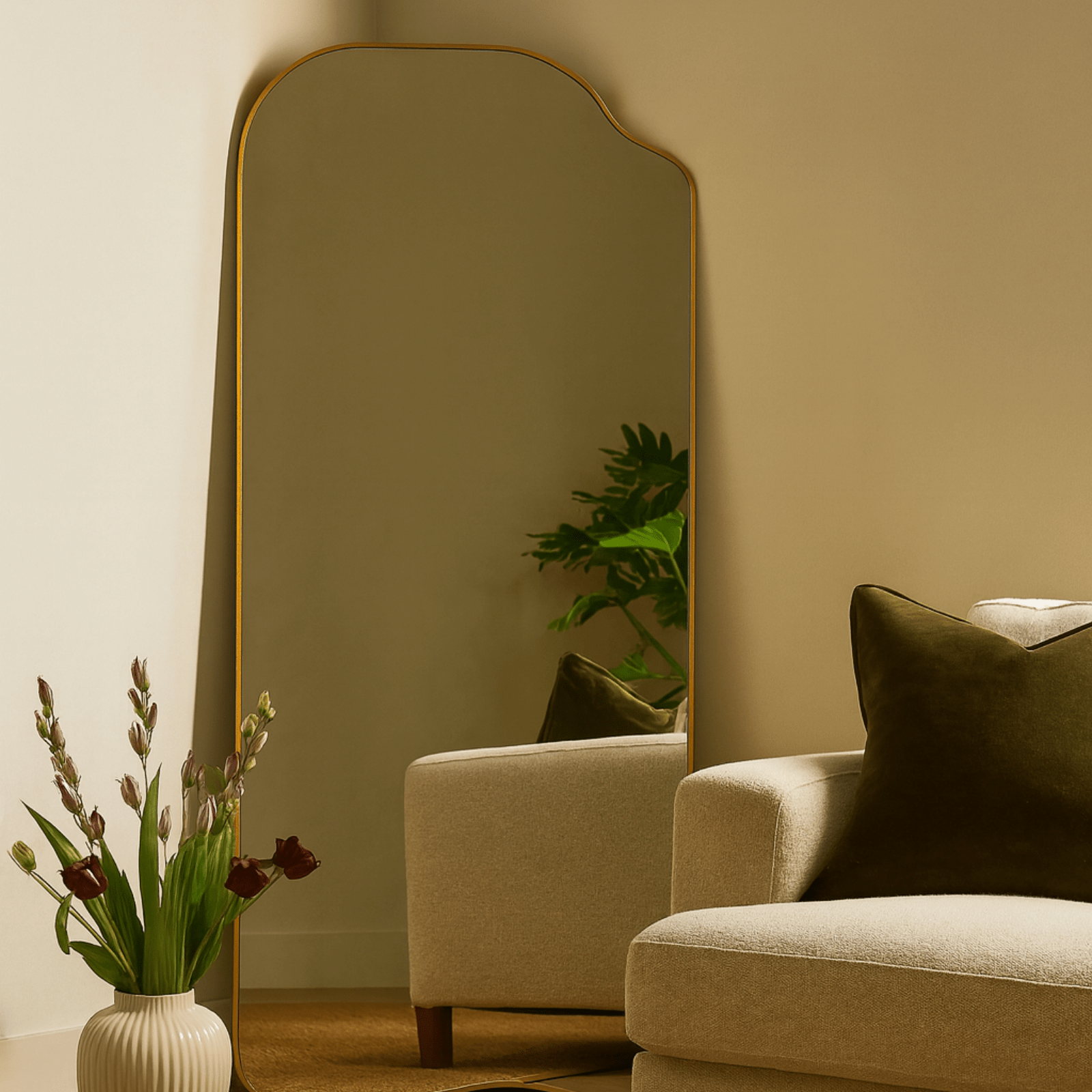 Ellara Modern Irregular Floor Mirrors, 35x65" in Brushed Gold GC-JL0001 Brushed Gold TEHOME