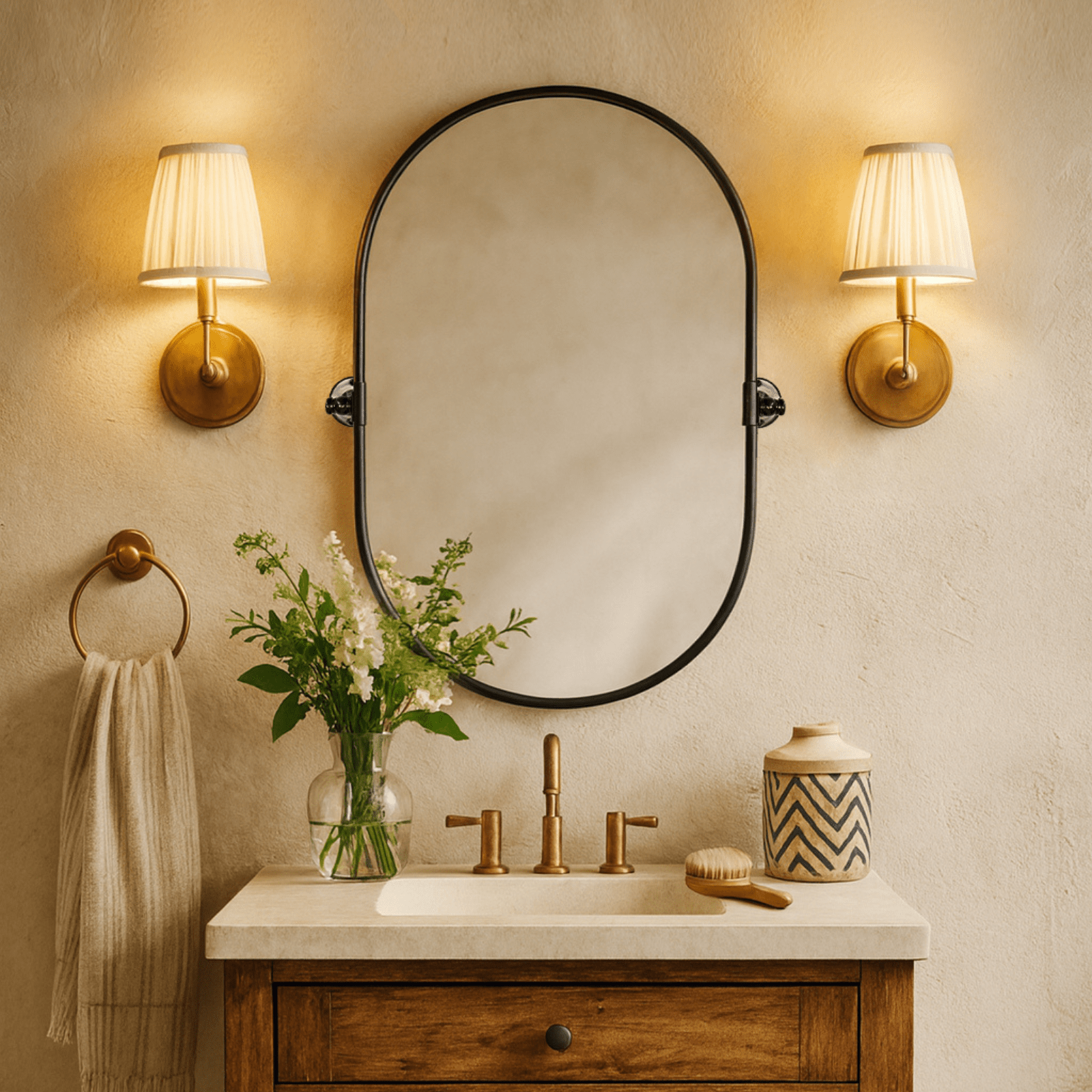 Elysian Farmhouse Pill Bathroom Pivot Mirrors GC-00325 Black 20x30" TEHOME