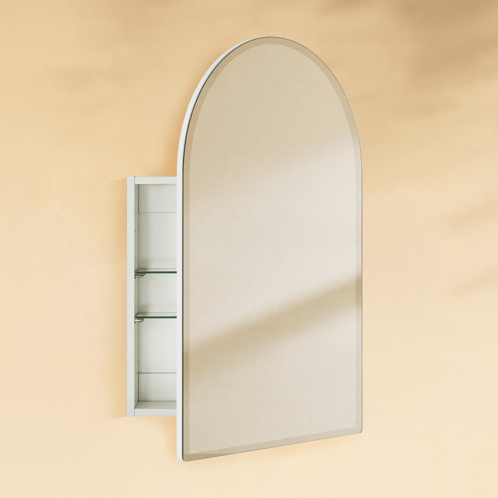 Emra Modern Arch Frameless Recessed and Surface Mount Bathroom Medicine Cabinet with Mirrors GC-TC0021 White 16x28" TEHOME