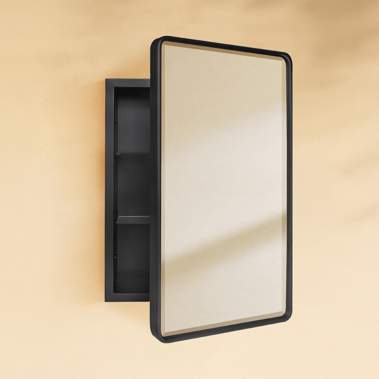 Farmhouse Rectangle Recessed Mount Bathroom Medicine Cabinet with Mirrors GC-00134 Black 16x24" TEHOME