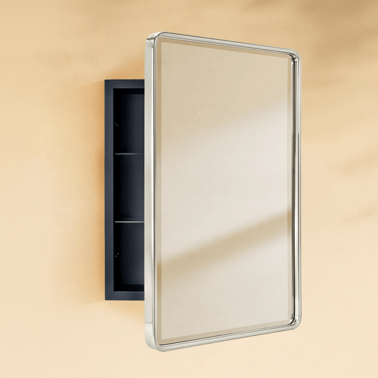 Farmhouse Rectangle Recessed Mount Bathroom Medicine Cabinet with Mirrors GC-00237 Brushed Nickel 16x24" TEHOME