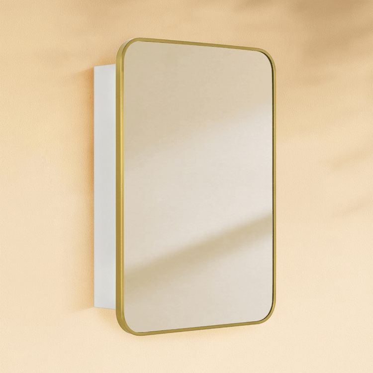 Garnes Modern Rectangle Recessed and Surface Mount Bathroom Medicine Cabinet with Mirrors GC-TC0001 Brushed Gold 16.5x24" TEHOME