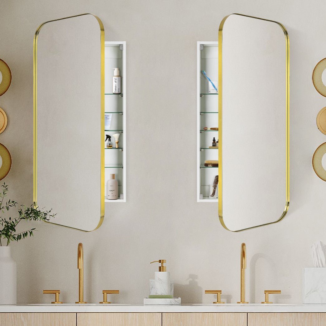 Adasu Mid - century Rectangle Recessed and Surface Mount Bathroom Medicine Cabinet with Mirrors GC-XB0018 Black 20x40" TEHOME