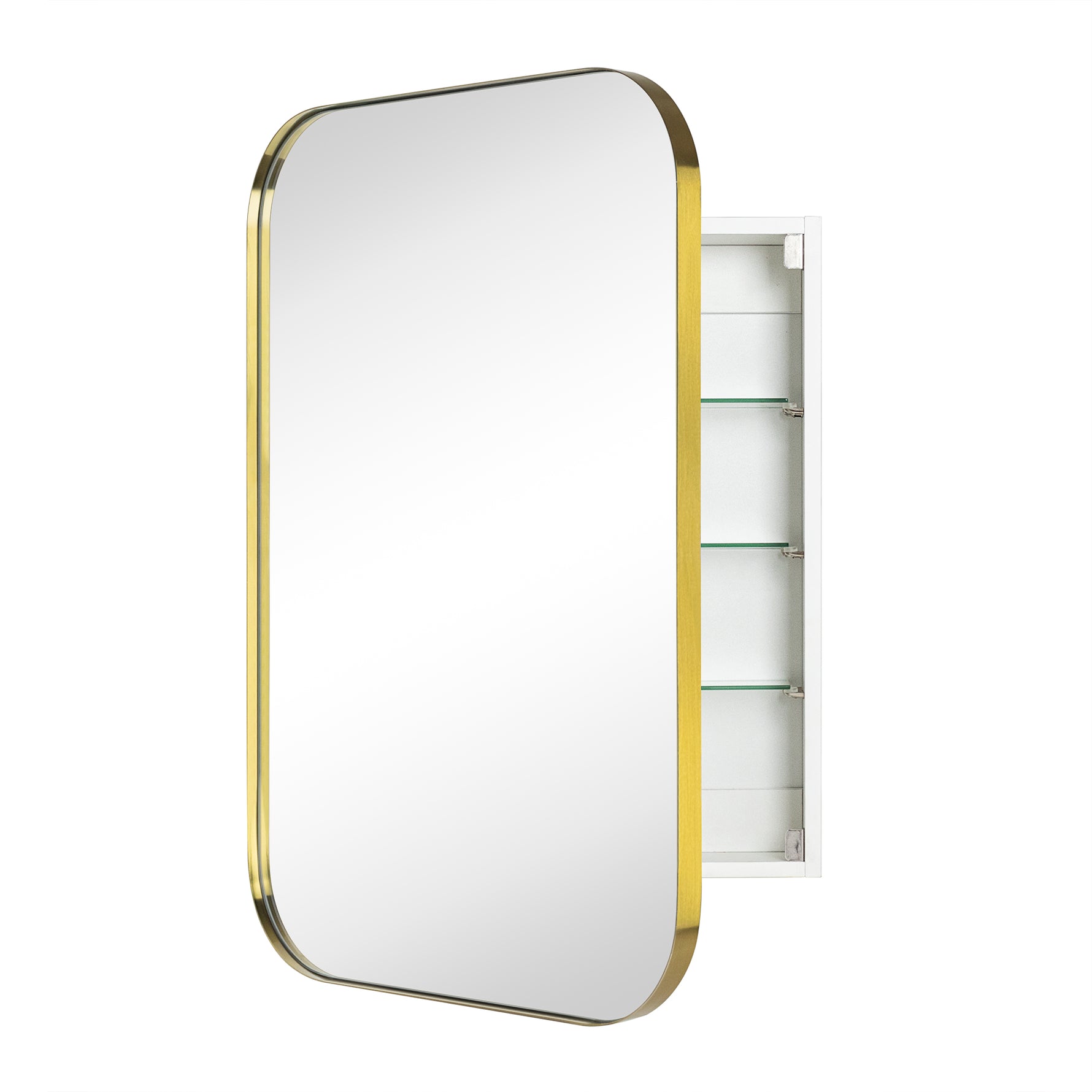 Mileta Mid - century Rectangle Recessed and Surface Mount Bathroom Medicine Cabinet with Mirrors GC-XB0016 Brushed Gold 22x30" TEHOME