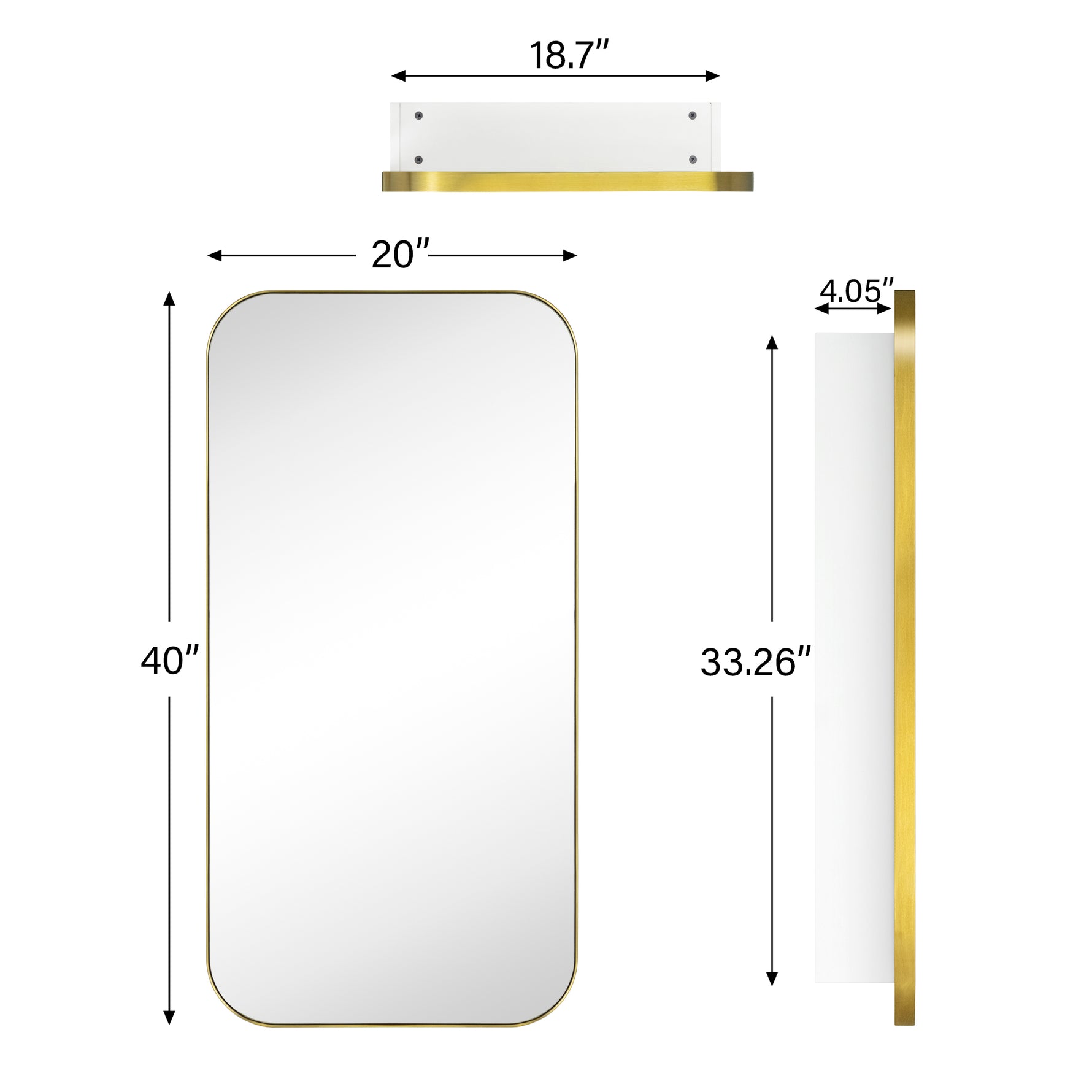 Adasu Mid - century Rectangle Recessed and Surface Mount Bathroom Medicine Cabinet with Mirrors GC-XB0020 Brushed Gold 20x40" TEHOME