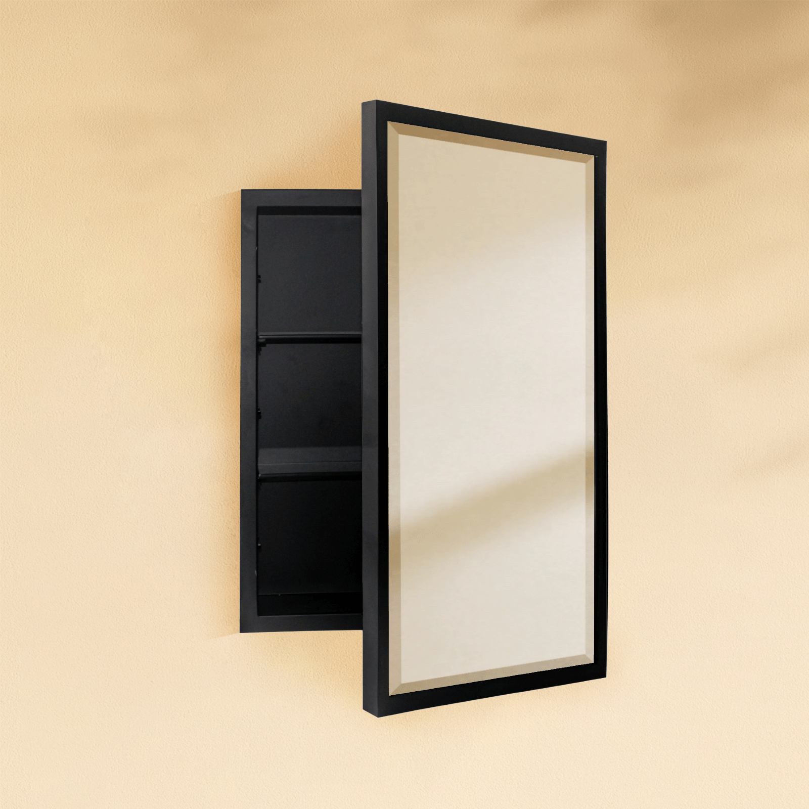 Haddison Modern Rectangle Recessed Mount Bathroom Medicine Cabinet with Mirrors GC-00150 Black 16x24" TEHOME
