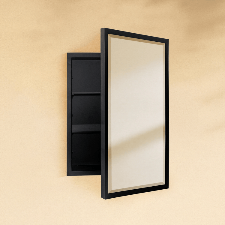 Haddison Modern Rectangle Recessed Mount Bathroom Medicine Cabinet with Mirrors GC-00150 Black 16x24" TEHOME
