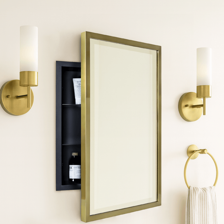 Haddison Modern Rectangle Recessed Mount Bathroom Medicine Cabinet with Mirrors GC-00150 Brushed Gold 16x24" TEHOME