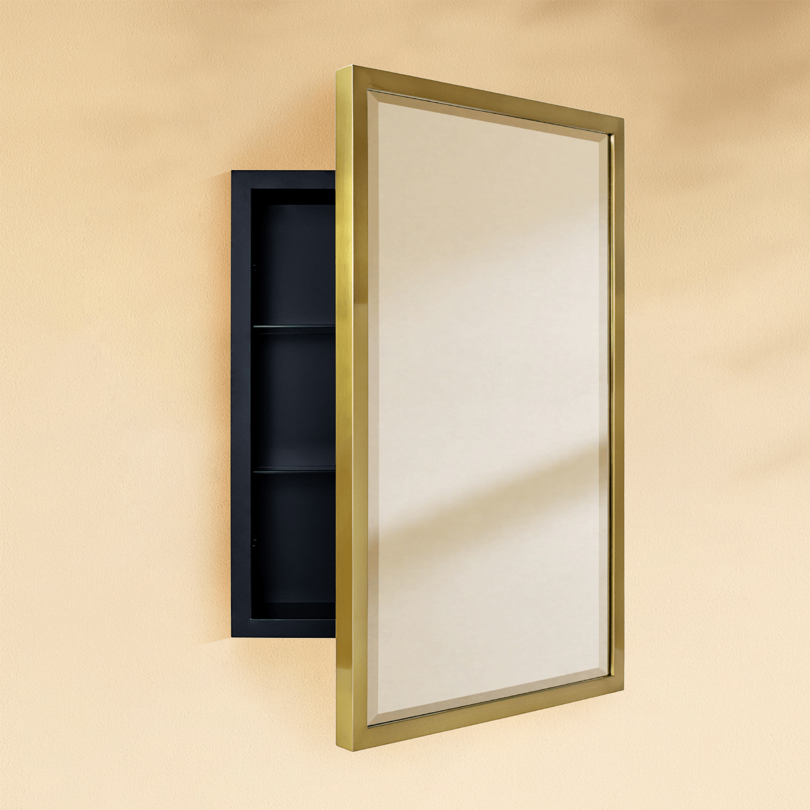 Haddison Modern Rectangle Recessed Mount Bathroom Medicine Cabinet with Mirrors GC-00178 Brushed Gold 16x24" TEHOME