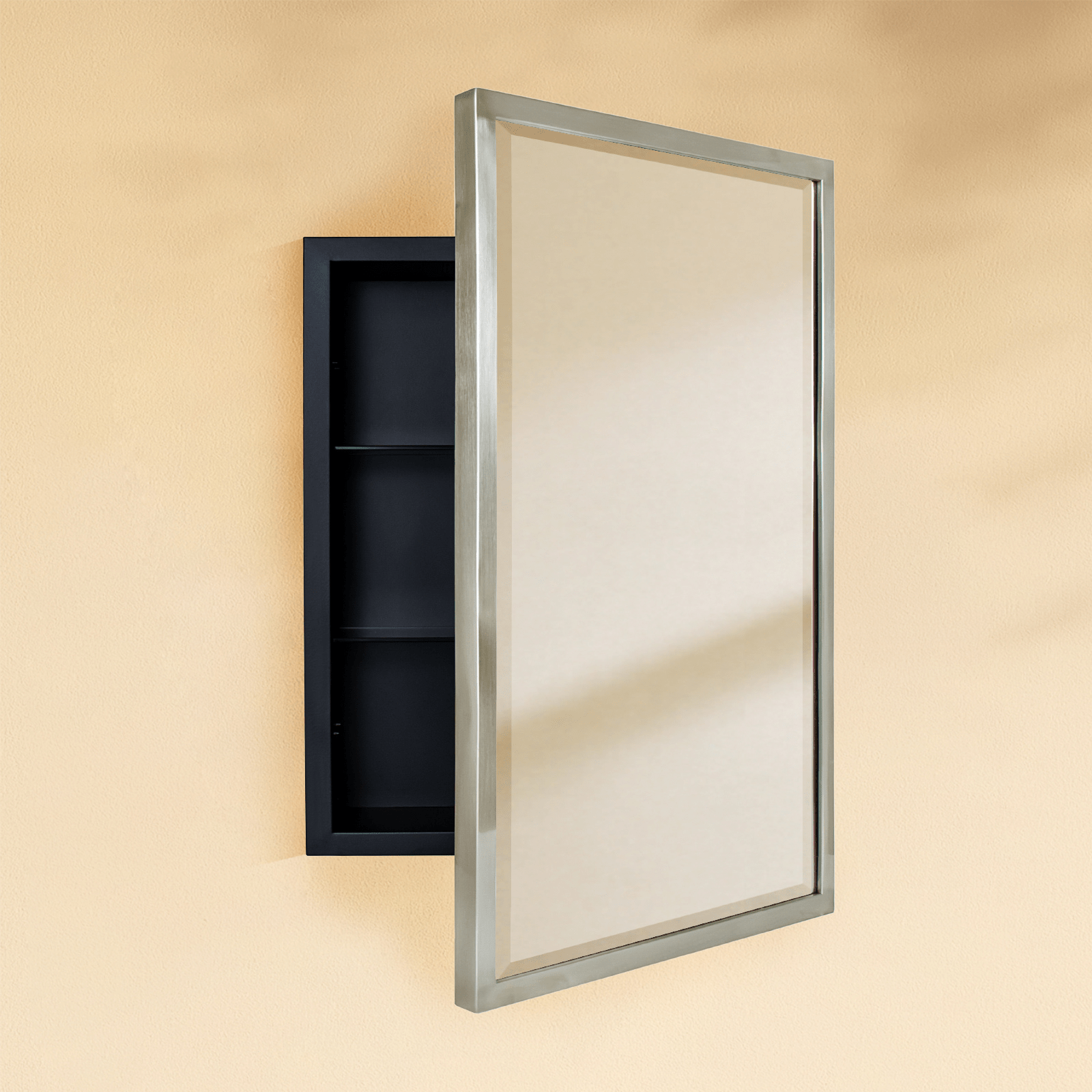 Haddison Modern Rectangle Recessed Mount Bathroom Medicine Cabinet with Mirrors GC-00176 Brushed Nickel 16x24" TEHOME