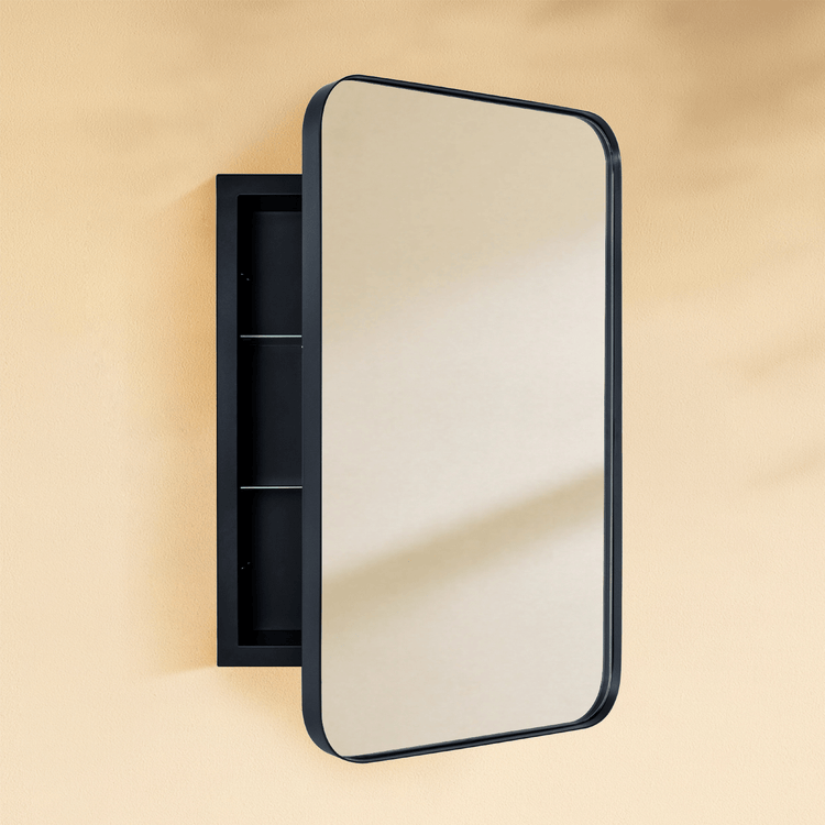 Haslem Modern Rectangle Recessed Mount Bathroom Medicine Cabinet with Mirrors GC-00327 Black 16x24" TEHOME
