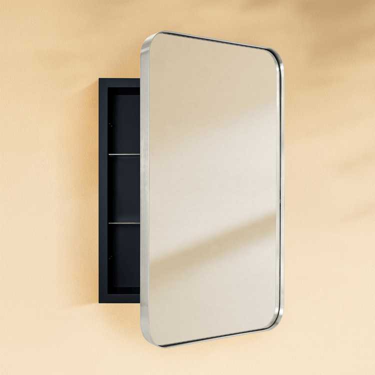 Haslem Modern Rectangle Recessed Mount Bathroom Medicine Cabinet with Mirrors GC-00327 Brushed Nickel 16x24" TEHOME