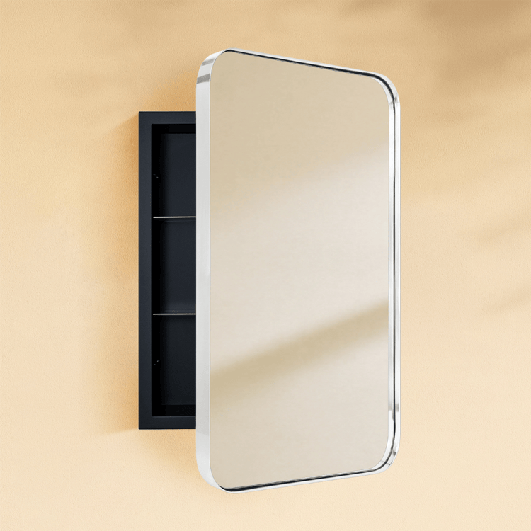 Haslem Modern Rectangle Recessed Mount Bathroom Medicine Cabinet with Mirrors GC-00327 Chrome 16x24" TEHOME