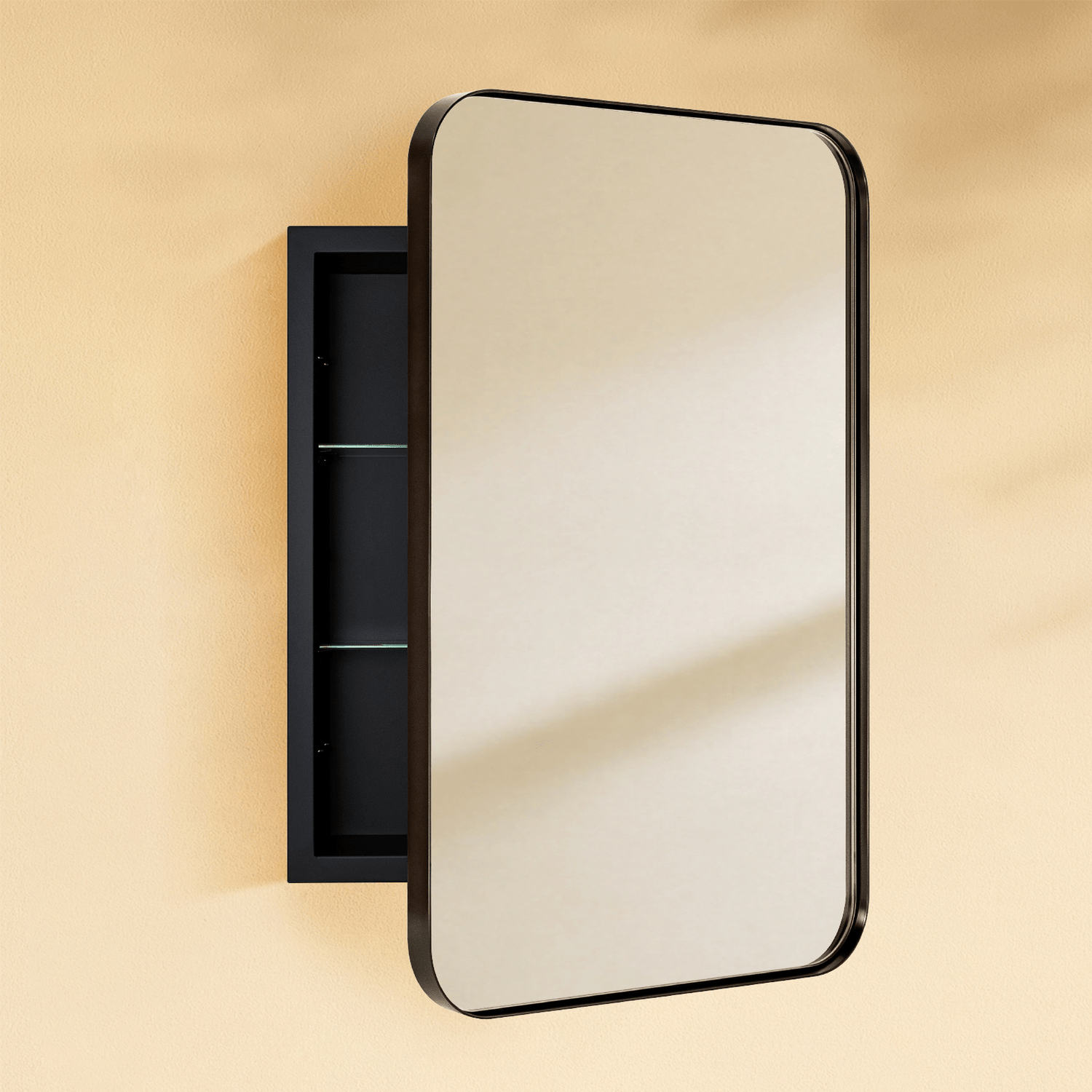 Haslem Modern Rectangle Recessed Mount Bathroom Medicine Cabinet with Mirrors GC-00327 Black 16x24" TEHOME