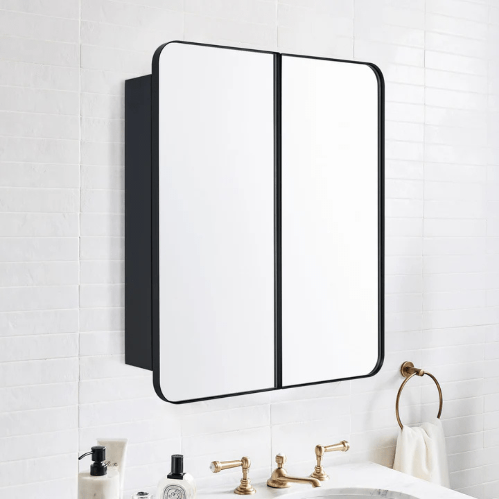 Haxhere Modern Rectangle Recessed and Surface Mount Bathroom Medicine Cabinet with Mirrors, Double Door, 26x30" in Black GC-00563 TEHOME