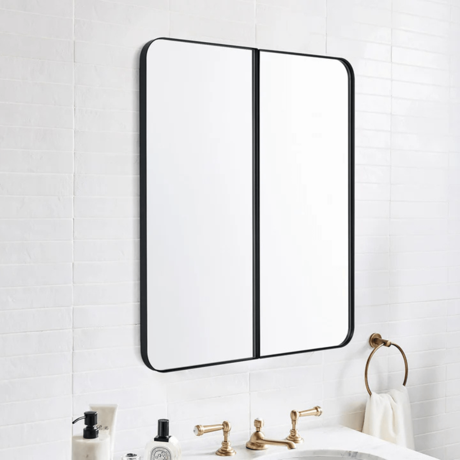 Haxhere Modern Rectangle Recessed and Surface Mount Bathroom Medicine Cabinet with Mirrors, Double Door, 26x30" in Black GC-00563 TEHOME