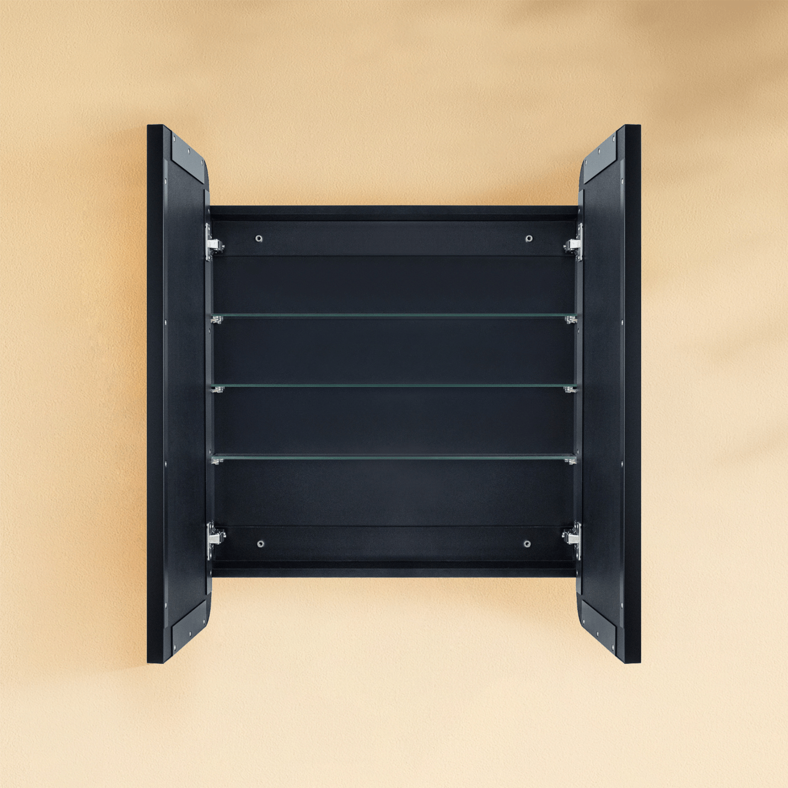 Haxhere Modern Rectangle Recessed and Surface Mount Bathroom Medicine Cabinet with Mirrors, Double Door, 26x30" in Black GC-00563 TEHOME