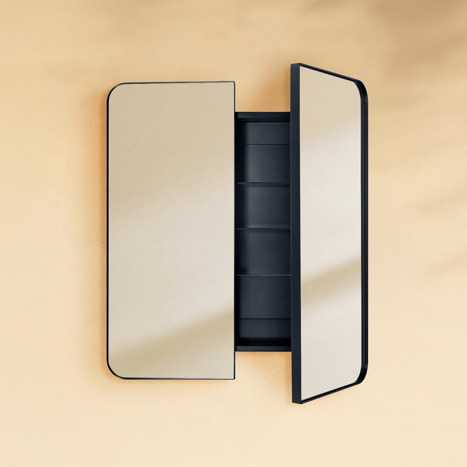 Haxhere Modern Rectangle Recessed and Surface Mount Bathroom Medicine Cabinet with Mirrors, Double Door, 26x30" in Black GC-00563 TEHOME