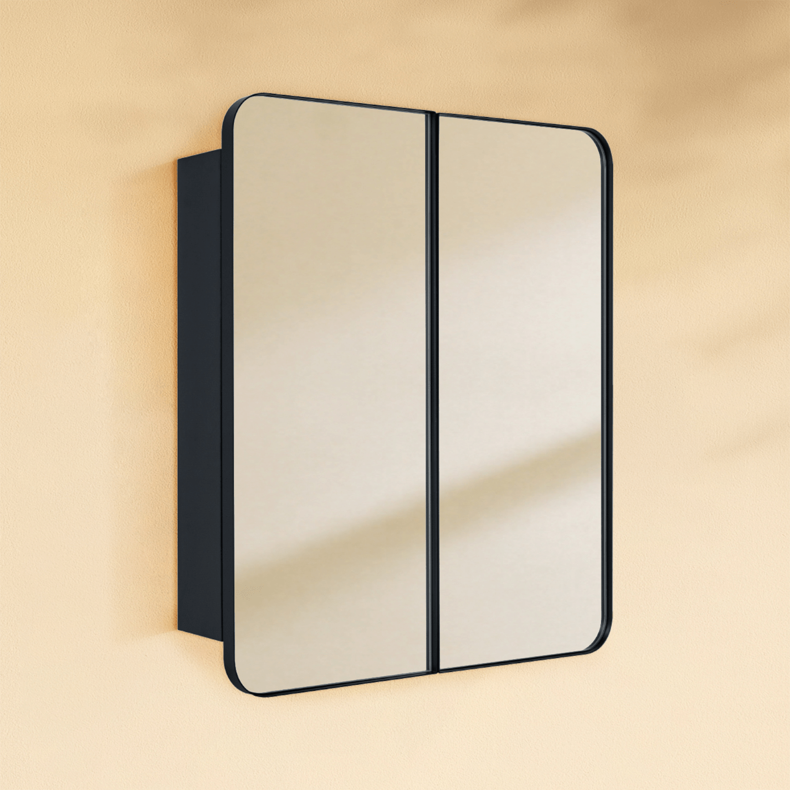 Haxhere Modern Rectangle Recessed and Surface Mount Bathroom Medicine Cabinet with Mirrors, Double Door, 26x30" in Black GC-00563 TEHOME