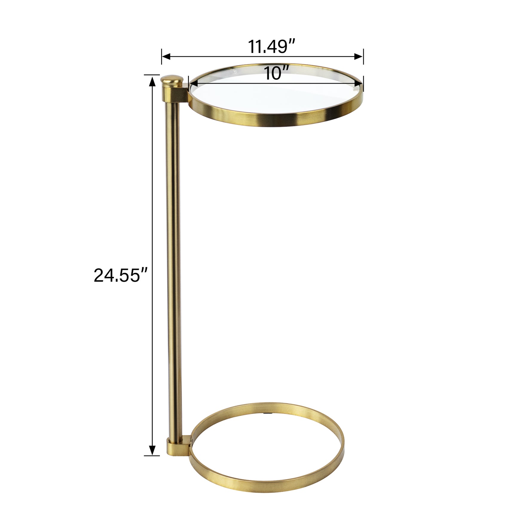 Alto C Shaped Side Table with Glass Top GC-00796 Brushed Gold DIA10" TEHOME