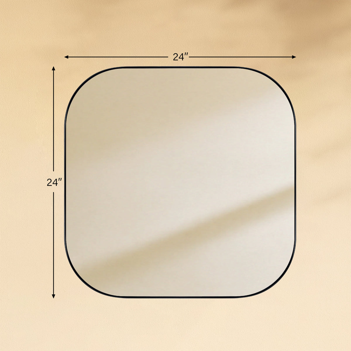TEHOME Imar Black 24x24 Modern Square Wall Mirrors with Rounded Corners, 24x24 in Black Front View Size