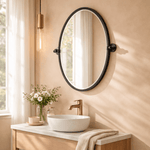 Javel Farmhouse Oval Bathroom Pivot Mirrors, 23x26" in Black GC-00129 TEHOME